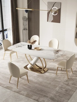 De lux high-end luminoase rock placa masă, scaun combinație modernă de simplu designer de familie mici dreptunghiulare masa