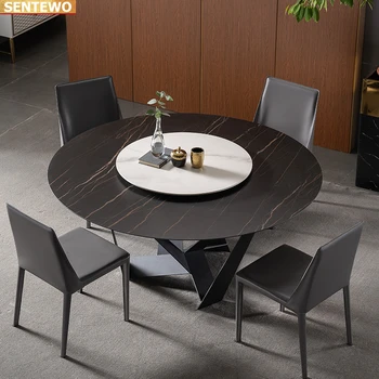 Designer de Lux rotund cina sala de Marmură Rock Placa de masa set 4 6 8 scaune mesa de jantar tische din oțel Inoxidabil auriu