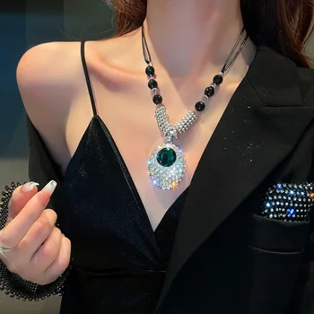 Tendința Spumante de Cristal Pandantiv Rotund Cravată Colier pentru Femei Clavicula Lanț Colier Petrecere de Nunta Guler Cadouri Bijuterii