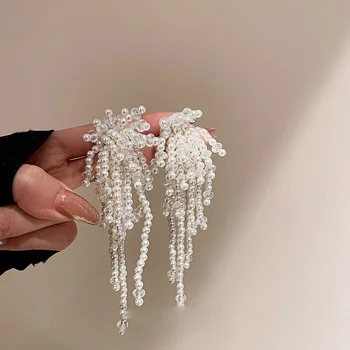 Nou Stil Baroc Handmade Crystal Pearl Flori Tassel Cercei Lungi Pentru Femei Bijuterii Legăna Pendientes Brincos