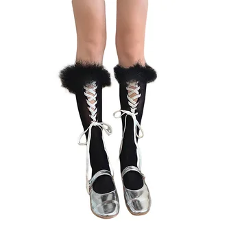 Xingqing 2000 Estetice Femei Lolita Șosete Drăguț Kawaii Cruce Cravată-Up Șosete Genunchi Mari de Balet Stil Blana Asieta Ciorapi