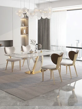 De lux ardezie masa high-end dreptunghiulară de marmură de uz casnic mic apartament minimalist modern, luminos orez masă și scaun co