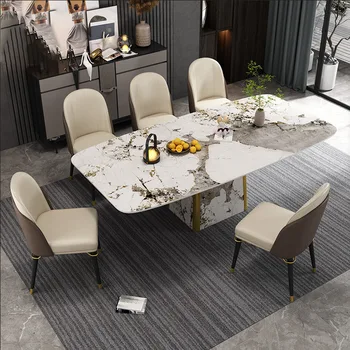 Rock placa masă dreptunghiulară simplă lumină de lux din oțel inoxidabil masă și scaune high-end villa mobilier