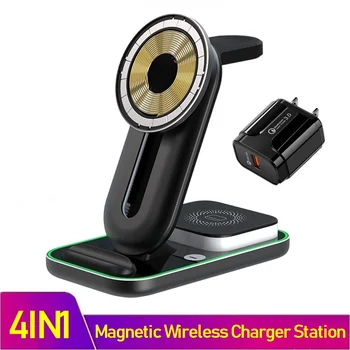 5IN1 Magnetic Încărcător Wireless Station Pentru iPhone 12 13 14 Pro Lumina de Noapte Suport de Încărcare Pentru Airpods Pro Apple Watch Carregador