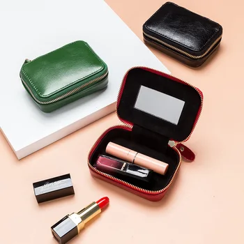 Mini Din Piele Cu Oglindă În Interior Mini Cosmetice Make Up Bag Buna Fermoar Stil Rujuri Titularul Caz Mic Cutie De Bijuterii