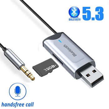 Auto Bluetooth 5.3 Aux Adaptor Jack de 3,5 mm Receptor Wireless Audio Muzica Microfon Handsfree Auto Vorbitor Transmițător Cablu