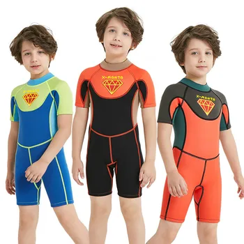 2.5 MM pentru Copii Costum de Scufundări Scurt cu Mâneci Lungi de protecție Solară Snorkeling Costum dintr-O bucata Costum de baie Copii Cald Beachwear Surf Costume de baie