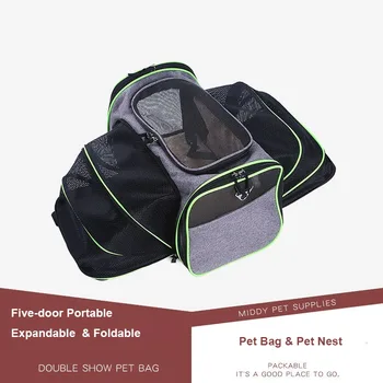Pisică și de câine de companie transporta rucsac retractabil pliere câine de companie geanta de voiaj cu 5 usi detasabila fleece buzunar pad