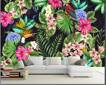 beibehang Wallpaper 3D foto high-end de moda creative interior tropicale, plante cu flori și păsări tapet papel de parede