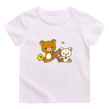 Rilakkuma Urs Drăguț desen Animat de Imprimare T-shirt pentru Băieți și Fete din Bumbac 100% de Vara Moale Tee-tricou Casual cu Maneci Scurte Confortabil