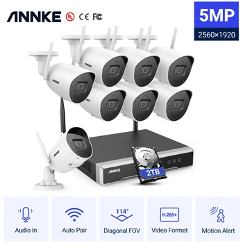Annke WS500 H. 265+ 5MP Wireless Sistem CCTV 8CH NVR Supraveghere Video Kit Audio cu Două căi WIFI 8/4buc Camera IP de Securitate 2.8 MM