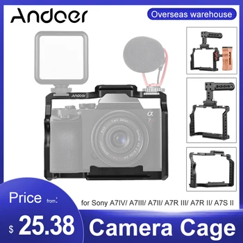 Andoer Camera Cage Sony A7iii Cusca Accesorii din Aliaj de Aluminiu cu Mâner de Top de Lemn din Partea Grip pentru Sony A7IV/A7III/A7R III/A7S
