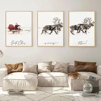 De Craciun Poster Moș Crăciun Și Elan Oferi Cadouri În Zăpadă Panza Pictura De Artă Modernă De Imprimare Poza Perete Living Home Decor