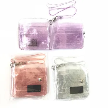 Bling Transparent ID-ul Cartelei Portofele PVC Pliantă Șnur Scurt Portofel pentru Femei de Moda Fată Sclipici Business Card Caz Pungă