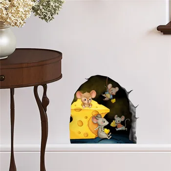 Realist Gaură de Șoarece Autocolante de Perete pentru Colț Scări Amuzant Mouse-ul Decorativ de Perete Decal Vinil Șobolani Tapet Camera pentru Copii Decor