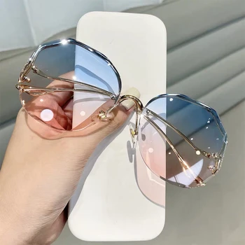 Moda Ceai Gradient de ochelari de Soare pentru Femei Apa de Ocean Taie Împodobite Lentile de Metal Curbat Temple Ochelari de Soare Femei UV400
