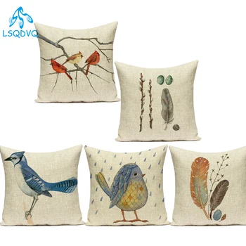 Desene animate drăguț Animale Minunate Păsări de Piatră Pene de Lemn, Perne Decorative Pernele de Acoperire Poliesterică Pernă pentru Canapea Masina Acasa