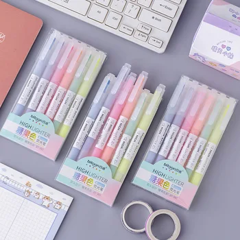 Două capete pen 6 culori fluorescente pen bomboane de culoare creative notebook de învățare se concentreze subliniat marcarea fluorescentă markeri