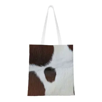 Personalizat Fermă De Vaci Browm Model De Piele De Cumpărături Sac De Panza Femei De Imprimare De Reciclare Alimente Vacă Vacă Shopper Tote Pungi