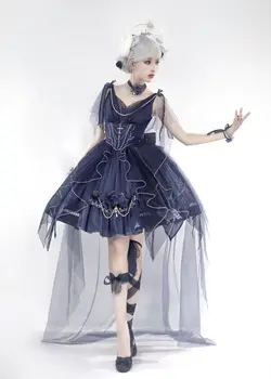Lolita Rochii Femei Kawaii Victorian Gotic Perla Jumper Fusta Fete Printesa Rochie Albastră De Vară Japoneză Cosplay Costum Rochie