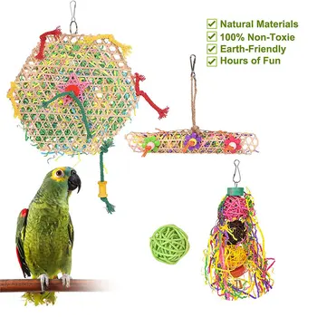 Naturale De Bambus Rattan Hârtie Țesut Cușcă De Păsări De Companie De Mestecat Jucării Pasăre Jucarii Papagal Sta Biban De Papagal Leagăn Accesorii