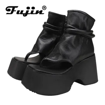 Fujin 11cm flip flop de Lux de sex Feminin Glezna Cizme Pantofi Sandale Femei Pompe de Piele de Moda de Vara Platforma Wedge