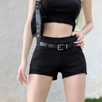 Rimocy 2023 Gotic pantaloni Scurți de Înaltă Talie Femei cu Centură de Vară Skinny Sexy Negru Scurt Femeie Subțire Streetwear Hot Shorts pentru Femei