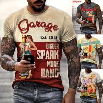 Vintage tricou Fete Imprimate 3D Tricouri Pentru Barbati de Moda Casual, de Stradă pentru Bărbați T-shirt, cu mâneci Scurte Vrac tricouri Supradimensionate Sus