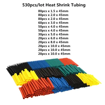 530pcs/set Sleeving Sârmă Folie Auto Cablu Electric kiturile de Căldură Psihiatru Tub Tuburi de Poliolefină 5 Dimensiuni Mixte de Culoare