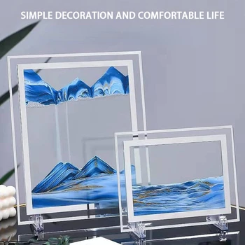 3D de Sticlă Sandscape Clepsidră de Nisip de Artă Dreptunghi de Sticlă, Ornamente Decor de birou de nisipuri Mișcătoare Pictura Decor Acasă