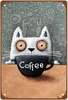 Cat Ceașcă de Cafea Pisica Drăguț Ceașcă de Cafea Peștera Decor Animal de Artă Poster de Perete de Metal de Staniu Semn Retro Cadou Vintage Decoratiuni 8