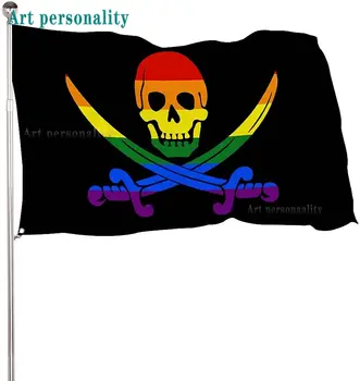 Curcubeu Pirate Flag Culori Vii Libertate Poze Decora pentru Interior Decor Acasă în aer liber, Grădini Steaguri Banner 150 X 90cm