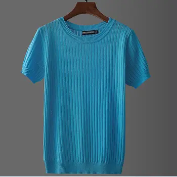 2022 Vara Barbati Culoare Solidă Matase De Gheață T Shirt Mens Îmbrăcăminte Casual Slim Fit Knit T-Shirt Cu Maneci Scurte Topuri De Mari Dimensiuni