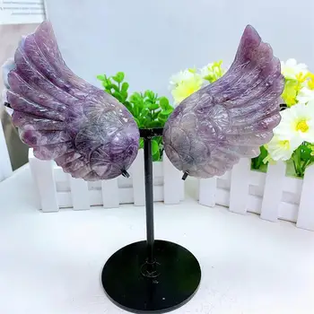 Natural de Vis Cristal de Ametist Aripi de Înger Sculptură Parte Lustruit Cuarț Reiki de Vindecare Cadou Cameră Decor Acasă+ stand
