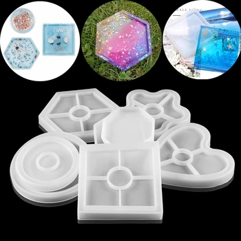 4 Stiluri de Cristal Rotund Pătrat Hexagon Coaster Mucegai Silicon Rășină Epoxidică Turnare Mucegai Silicon Pentru Bijuterii DIY Face Tavă Mucegai