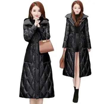 Moda în Jos Jacheta Femei de Iarnă 2022 Nou Versiunea coreeană Lungi Peste Genunchi Strălucitoare Talie Slim Fit Bumbac Vrac Haine Noi Woma