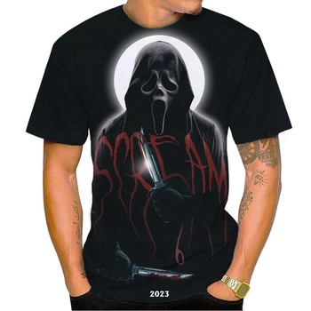 2023 Nou Thriller Film Scream 3D pentru Bărbați T-shirt de Vară de Moda Poster Horror Gât Rotund Hip Hop Street Imprimare Tricou Casual