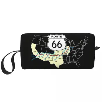 Personalizat Route 66 Map articole de Toaletă Geanta pentru Femei din SUA Autostrăzi Machiaj Cosmetice Organizator Doamna Frumusete de Stocare Dopp Kit Caz