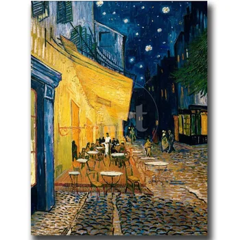 Terasa Cafenelei pe place Du Forum Arles, Noaptea lui Vincent Van Gogh Picturi in Ulei Peisaje de Arta pe Panza Pictate manual Cadou