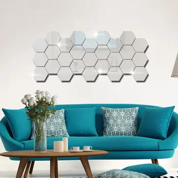12buc/set Oglindă 3D Hexagon Fagure de Vinil Autocolant Perete Amovibil Decal Decor Acasă DIY Art Decor de Perete Autocolante Camera de zi