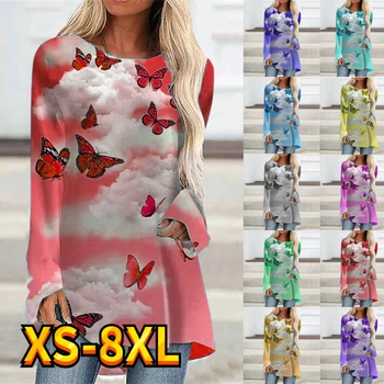 Femei T Shirt Tee Topuri Fluture Tricou Casual Active Pictura Streetwear Gât Rotund Maneca Lunga Week-end de Bază XS-8XL