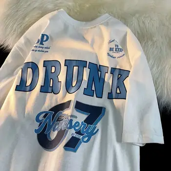 Bumbac Uri Hip hop Street Scrisoare de Imprimare tricou cu mânecă Scurtă pentru Bărbați Femei Marca Tide Pierde Cuplu Casual Rotund Gât Jumătate Mâneci