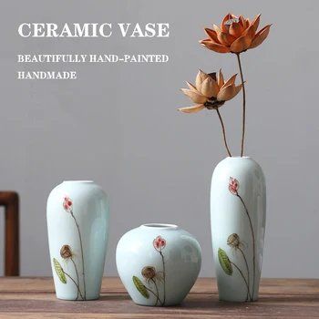 Mână-pictat Vaza Ceramica Lotus Uscate Aranjament de Flori Vaza Decor Acasă Ornamente pentru Biblioteca Living Art Recuzită Meserii