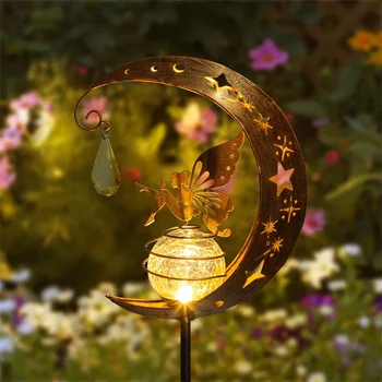 Fairy Lumina Solara lampă în aer liber, Lumina LED-uri de Metal luna înger Statui Figurina masina de Peisaj Pentru Curte Calea Decoratiuni de Gradina Sculpta