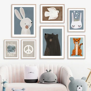 Iepure Ghepard, Urs Panda Pace Porumbel Drăguț, Arta De Perete Panza Pictura Nordică Poster Și Printuri De Imagini De Perete Copilul Decor Camera Pentru Copii