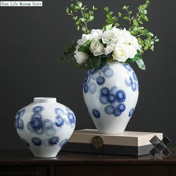 Modern decor acasă de artă vaze de flori albastru și alb portelan ceramica simulare de flori recipient interior ornamente decor