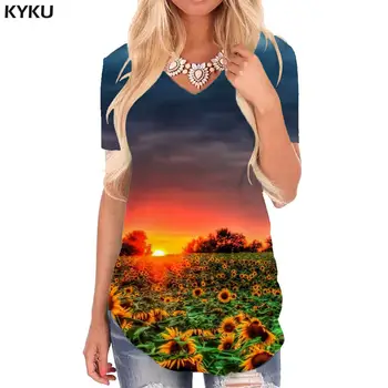 KYKU Soare Tricou Femei Galaxy Amuzant tricouri Nor V-neck Tricou Ocean Tricouri Imprimate Femei Îmbrăcăminte Hip hop Liber Streetwear