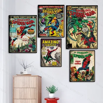 Spiderman, Iron Man, Hulk benzi Desenate Marvel Print Poster Disney Personaj super-Erou Panza Pictura pe Perete Imagini de Artă pentru Copii Decor
