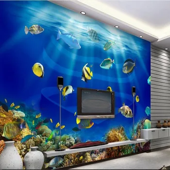 wellyu Personalizat Mari Fresce Lume Ocean Inima Pește Tropical Fish 3D Stereo TV Tapet papel de parede para quarto