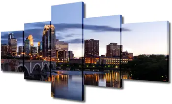 5Pcs Colorate Urbanism Orizontul Orașului Minneapolis Zgârie-nori, la Apus de soare 5 Bucăți Perete Poster HD Print Decor Acasă 5 Panoul de Artă